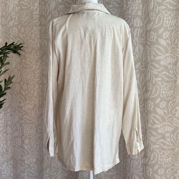 NWT Vintage 90s Tower Hill Ivory Linen ButtonUp Shirt Butterfly Embroidery Sz‎ L - Picture 3 of 8
